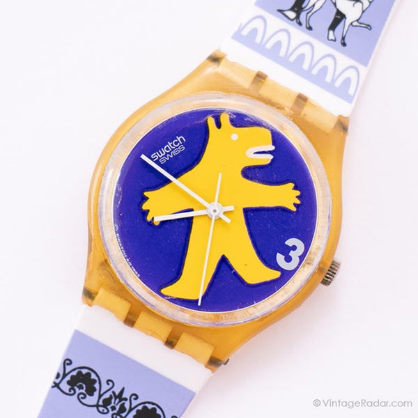 1994 Swatch GJ112 Bestione reloj | Dinosaurio amarillo vintage Swatch reloj