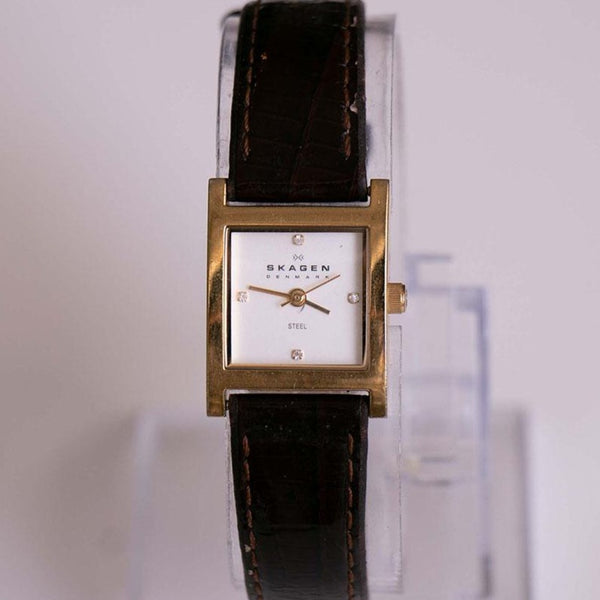 Antiguo Skagen 528sgld8a tono de oro reloj para mujeres marque cuadrado