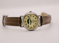 Dial amarillo Kathy Irlanda Fase de luna reloj | Relojes vintage de tono plateado