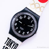 2009 Swatch Traje negro GB247 reloj con vintage de correa blanca