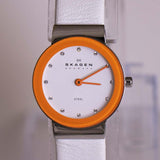 Minuscolo Skagen Danimarca acciaio orologio per donne con cornice arancione vintage