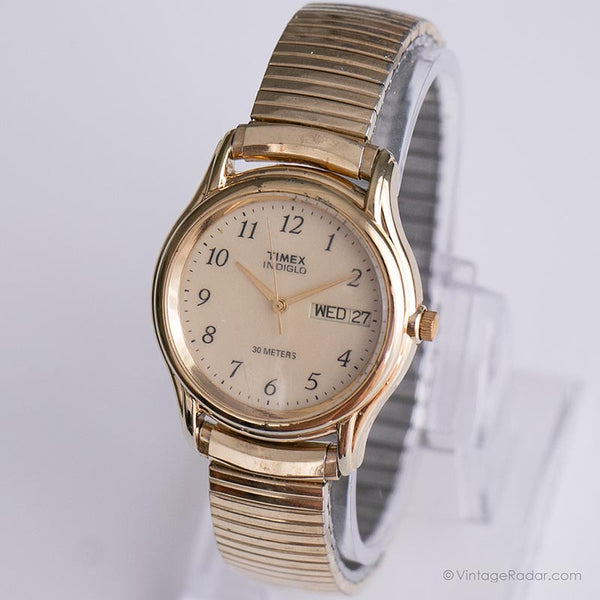 Élégant vintage Timex Indiglo montre | Ton d'or Timex Date montre