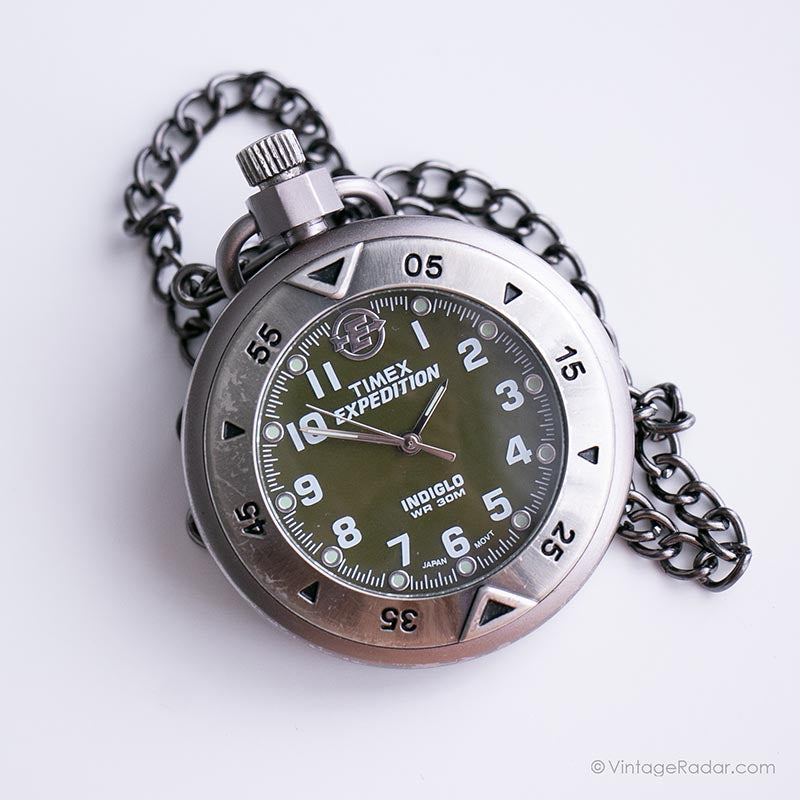 Vintage Timex Expedition Pocket Watch Silver-tone Timex Indiglo