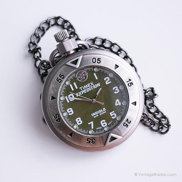 Vintage Timex Expedition Pocket Watch Silver-tone Timex Indiglo