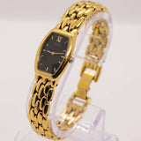 Tono dorado de dial negro de 1990 Seiko 4N00-6431 RO reloj para mujeres