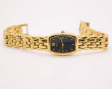 Ton du gold de cadran noir des années 1990 Seiko 4N00-6431 RO montre pour femme