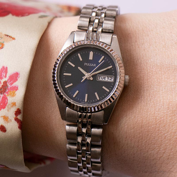 Vintage Pulsar VJ23-X001 Watch | Blue Dial Day Date Japan Quartz Watch