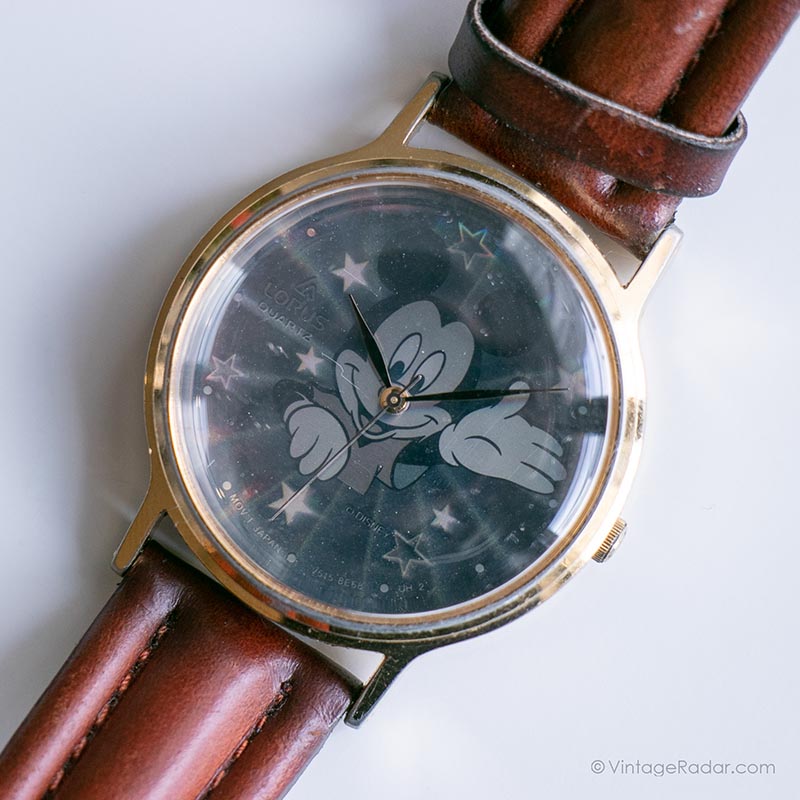 Extremely Rare Vintage Lorus Mickey Mouse Quartz Watch Vintage 80s Lorus Disney Mickey Mouse Watch – Black Leather  main image 3