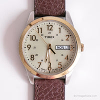 Vintage Luxurious Timex Indiglo Day Date Watch with Champagne Dial