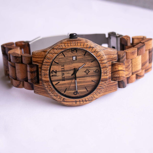 Bewell Wooden Watch for Men | Orologio al quarzo analogico in legno naturale