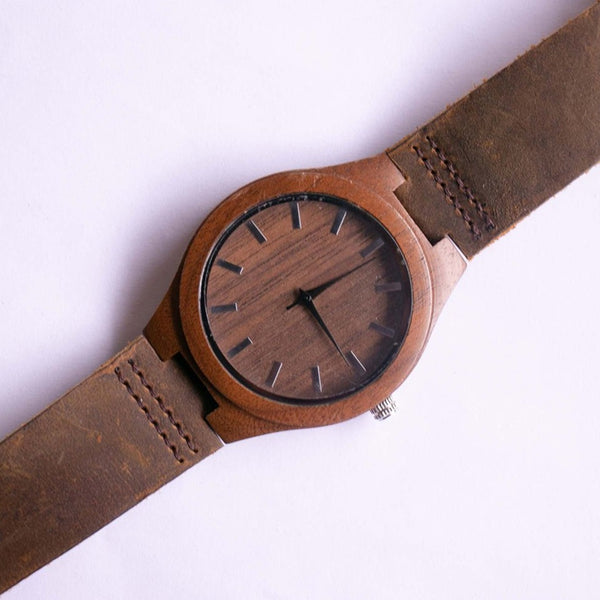 Minimalist Wooden Watch for Men 44 mm Quartz Analog Wristwatch