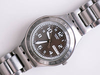 2001 swatch Ironie YGS725 Coole Tage Uhr Stahlkoffer graues Zifferblatt