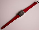 Tono de plata rectangular vintage Anne Klein reloj con correa de cuero rojo