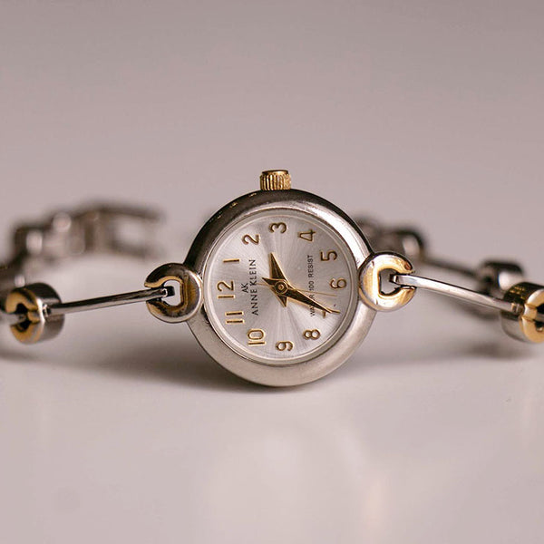 Vintage rund Silber-Ton Anne Klein Uhr für Frauen