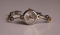 Vintage rund Silber-Ton Anne Klein Uhr für Frauen mit schlankem Armband
