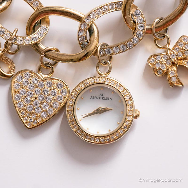 Anne Klein Women's Genuine Diamond Dial Ceramic Bracelet Watch Black/Gold |  eBay