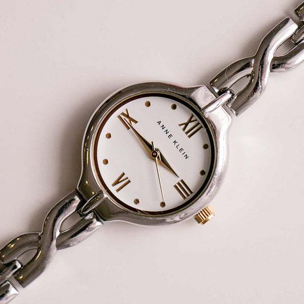 Tone argenté minimaliste Anne Klein Quartz montre pour les femmes vintage