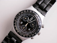 Cadran noir swatch Ironie Chronograph YCS1000 High Tail montre