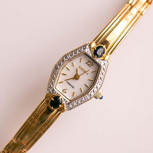 Minuscola vintage Elgin Diamond Watch for Women | Orologio da tono d'oro