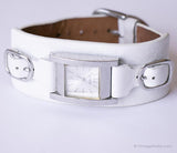 Vintage Rectangular Guess Watch for Women | White Leather Cuff Guess Watch