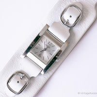 Vintage rechteckig Guess Uhr für Frauen | Weiße Ledermanschette Guess Uhr