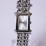 Vintage rechteckig silberfarben Guess Uhr für sie mit Kettenarmband