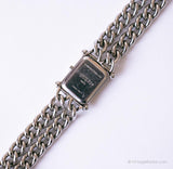 Vintage Rectangular Silver-tone Guess Watch for Her with Chain Bracelet