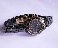 Isaac Mizrahi Live! Minimalistisch Uhr | All-Schwarzer Luxus Uhr für Frauen
