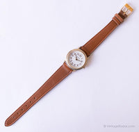 Vintage Gold-tone Guess Watch for Ladies with Brown Leather Strap