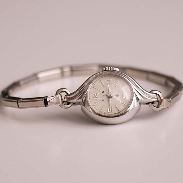 Pequeña cosecha Elgin 19 mecánico reloj | Silver-Tone Art Deco Damas reloj