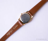 Tono de oro vintage Guess reloj para damas con correa de cuero marrón