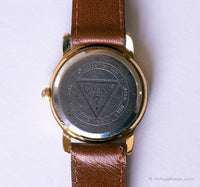 Vintage Gold-tone Guess Watch for Ladies with Brown Leather Strap