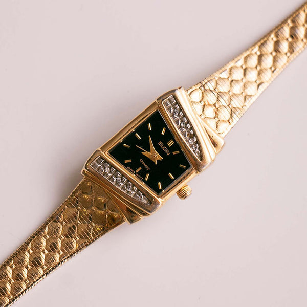 Vintage Black Dial Elgin Quartz Watch for Women | 90s Elgin Ladies Watch
