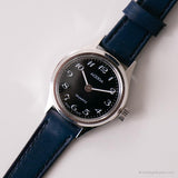 Adora argenté vintage montre | Montre-bracelet à cadran noir pour les dames