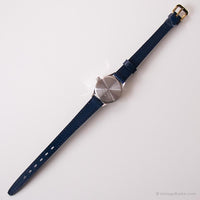 Adora argenté vintage montre | Montre-bracelet à cadran noir pour les dames