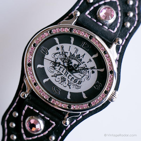 Orologio da principessa pirata vintage | Orologio nero e rosa per le donne
