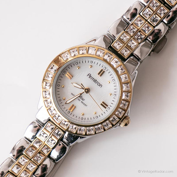 Vintage Armitron Luxury Watch for Her Pearly Dial Two-tone Watch