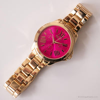 Vintage Large Folio by Fossil Watch | Pink Dial Gold-tone Watch