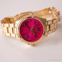Vintage Large Folio by Fossil Watch | Pink Dial Gold-tone Watch