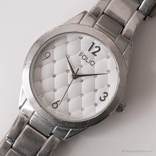 Folio de tono plateado vintage reloj | Damas Round Dial Japan Quartz reloj