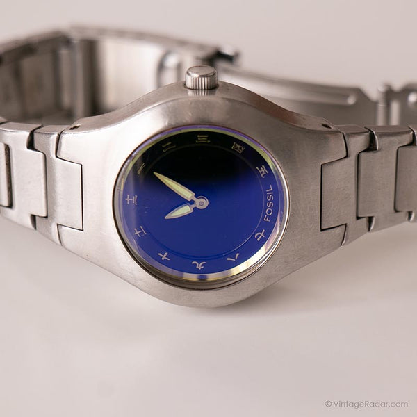 Cadran bleu vintage Fossil montre | Bracelet élégant montre