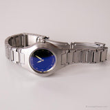 Dial azul vintage Fossil reloj | Brazalete de tono plateado elegante reloj
