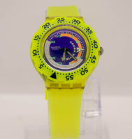 1992 swatch Coming Tide SDJ100 Uhr mit gelbem Riemen und Lünette