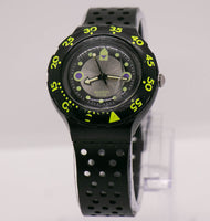 1992 Swatch Scuba 200 Shamu Black Wave SDB102 reloj Vidrio agrietado