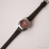 Vintage Silver-Tone Fossil Uhr | Rotes Zifferblatt Uhr für Damen