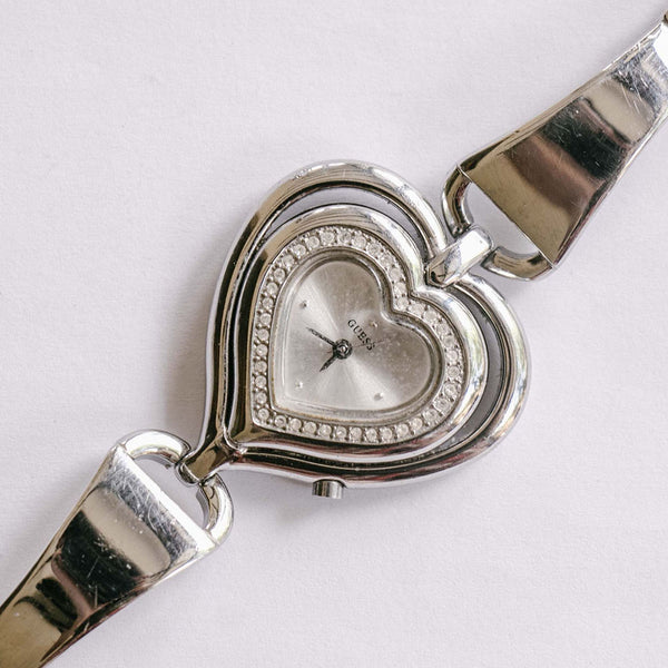 Heart-shaped Guess Watch for Women Luxury Silver-tone Ladies