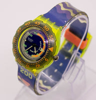 1992 Swatch Scuba القادمة Tide SDJ100 ساعة | اللون الأزرق الأصفر swatch راقب