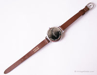 Vintage Silber-Ton Kenneth Cole Damen Uhr mit Edelsteinen und braunem Riemen