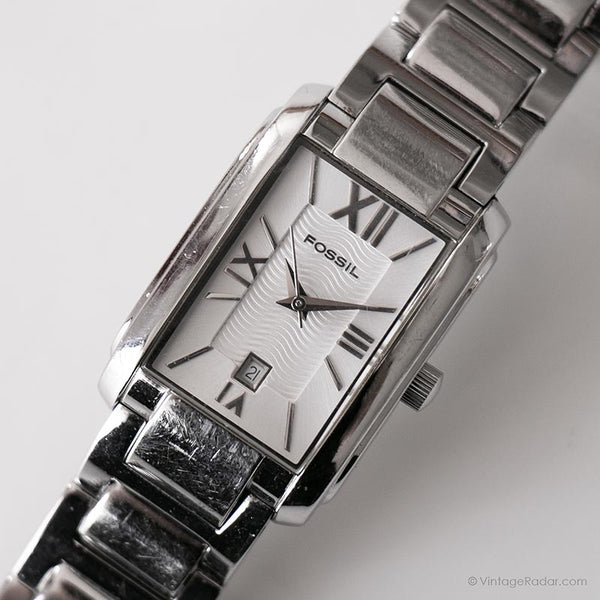 Vintage Rechteck Fossil Uhr | Elegantes Bürodatum Uhr für Frauen