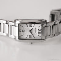 Vintage Rechteck Fossil Uhr | Elegantes Bürodatum Uhr für Frauen
